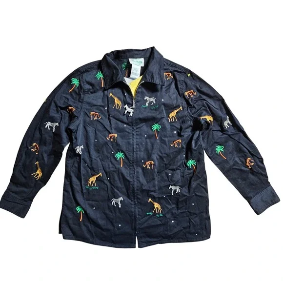 The Quaker Factory Safari Animal Embroidered Jacket Small Cotton Art To Wear NWT - Picture 1 of 6